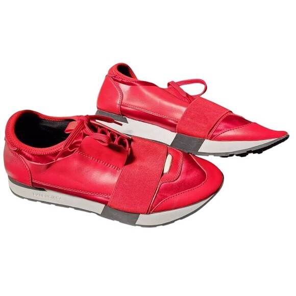 Balenciaga Satin Calfskin Womens Race Runner Sneakers EU 41 Rouge Groseille - Picture 5 of 11